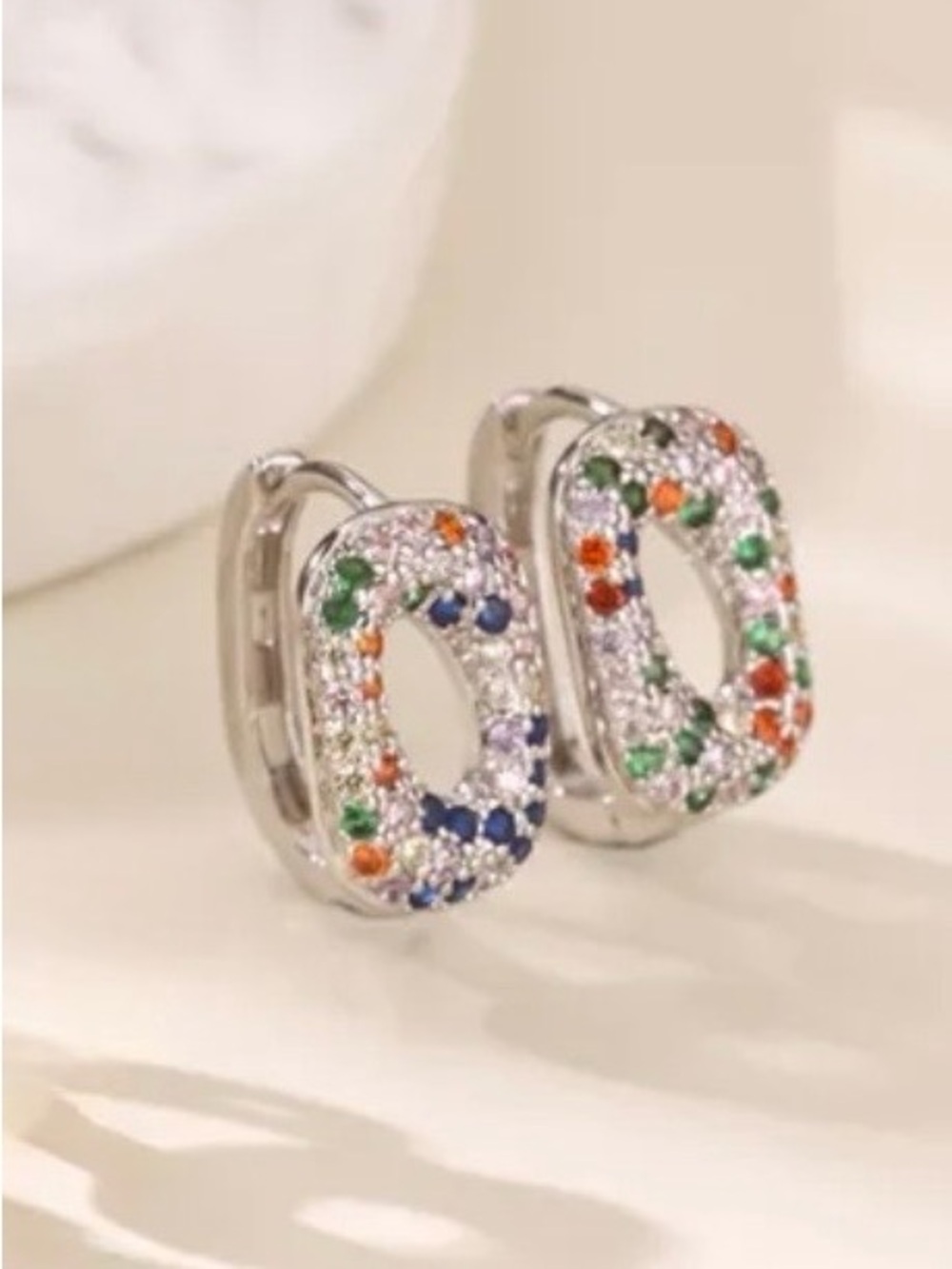Multicolor Pave Oval Huggie Earrings NWT Gold Plated OVD Coated